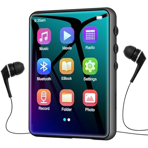 64GB MP3 Player with Bluetooth5.3, 2.4-Inch HD Full Touch Screen, Portable Lossless Sound Music Player with HD Speaker, mp3 with FM Radio Recording e-Book, Record, Earphone Included Cover