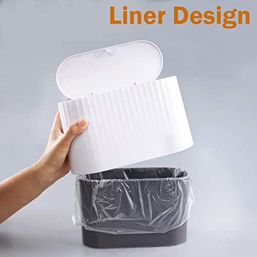 Uprony Mini Desk Trash Can With Lid 0.5 Gallon / 2L With 180 Pcs Trash Bag, Tiny Trash Can Mini Bin Waste Basket, Countertop, Bedroom, Office, Vanity, Kitchen Garbage Can (White) #TOP2