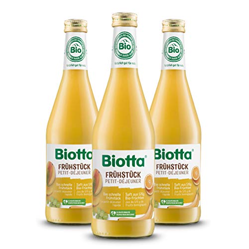 BIOTTA - Jus Petit Déjeuner - Jus d'orange, de raisin et purée de banane frais et 100% Bio - Riche en nutriments - 100% Vegan - 500ml - Lot de 3