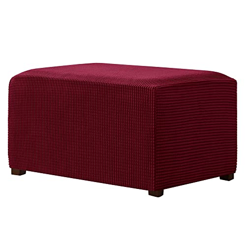 CHUN YI Ottoman Cover Rectangle Foot Stool Slipcovers, Folding Storage Footstool Protector, Soft Stretch Jacquard Fabric with Elastic Bottom (X-Large, Wine)