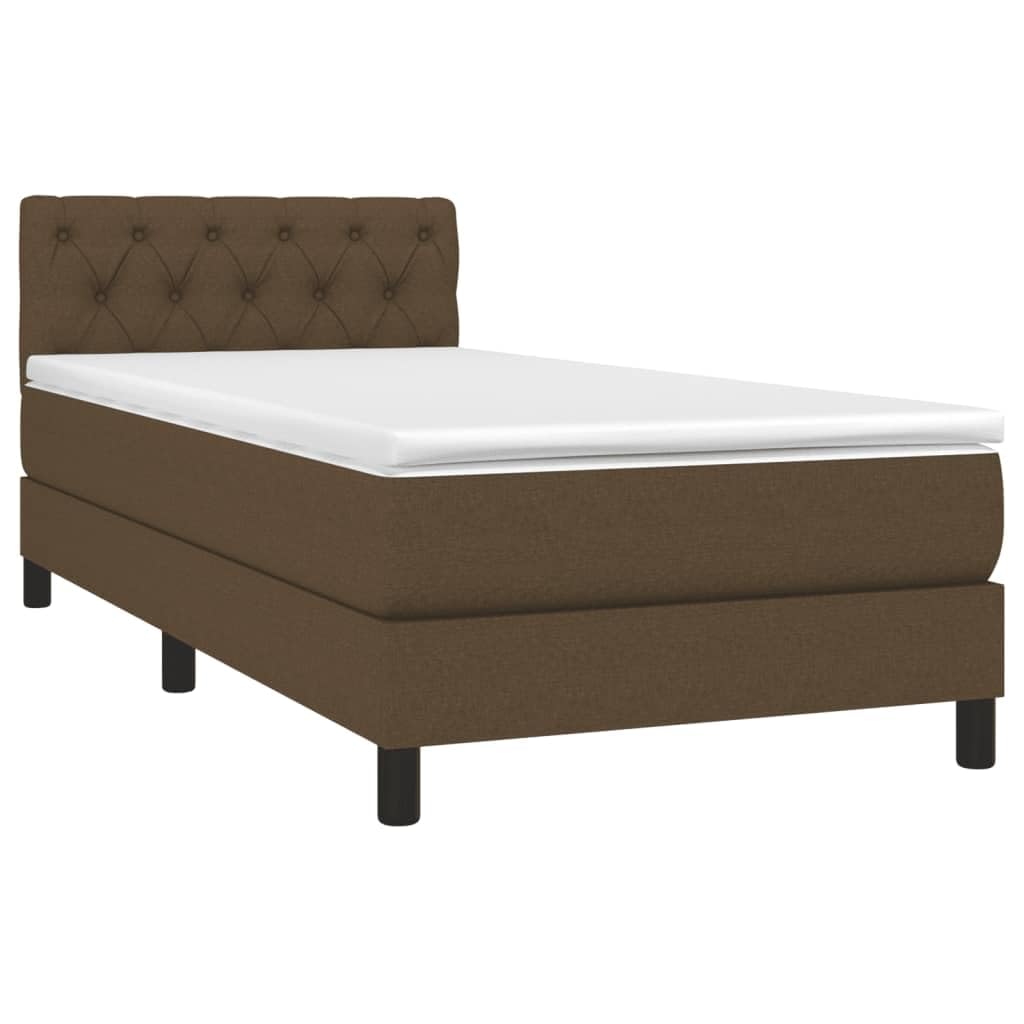 Cama con somier de 80 x 200 cm, color marrón oscuro, con colchón de muelles ensacados LED, cabecero regulable en altura, para jóvenes/invitados/dormitorio pequeño