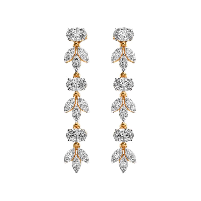 Boucles d'oreilles pendantes argent 925 plaqué or cascade de pierres forme marquise