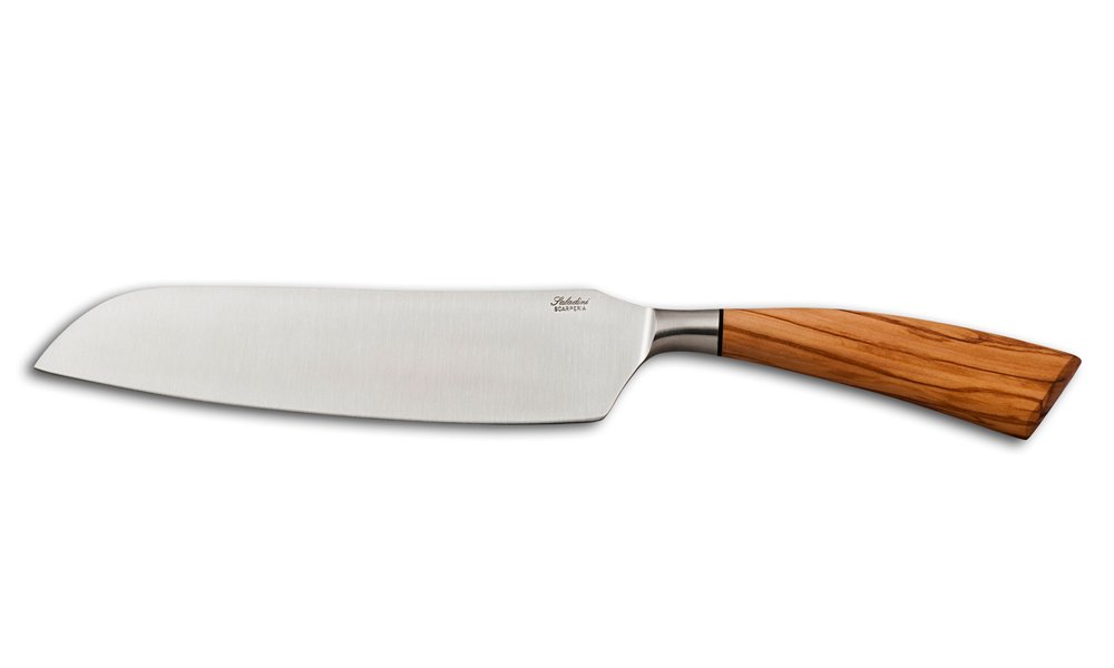 Couteau Santoku Saladini artisanal avec lame forgée en bois d'olivier