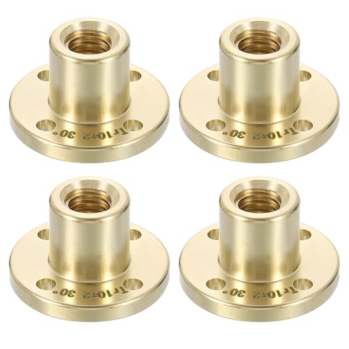 QUARKZMAN 4 Stück Tr10x2 1-Gängige Messing Flanschmutter, 2mm Teilung​2mm Steigung Trapezgewinde-Spindelmutter mit 4 3.8mm Bohrungen, 32mm AD x 19mm Dicke
