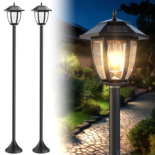 Greluna 64 Solar Post Lights Outdoor Waterproof 2 Pack Decorative Lamp Post Lights with Glass Steel Pole Auto On/Off Easy Installation for Garden Yard Patio Porch(Warm White)