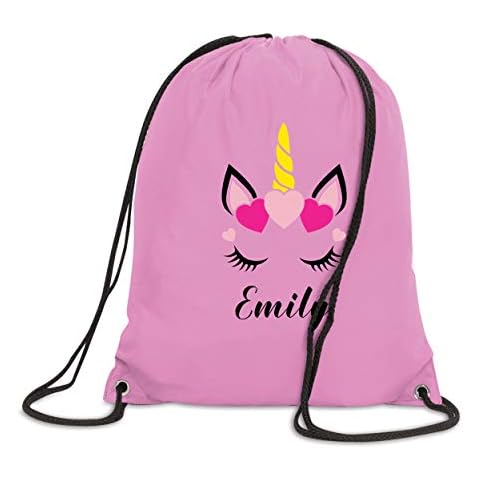 SaveThePeople Custom Name Personalised Unicorn Drawstring School PE Bag Childrens Gym Sack Backpack Tote (Light Pink) Cover