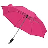 pinkfarbener regenschirm schwarzem Kunststoffgriff und Handschlaufe