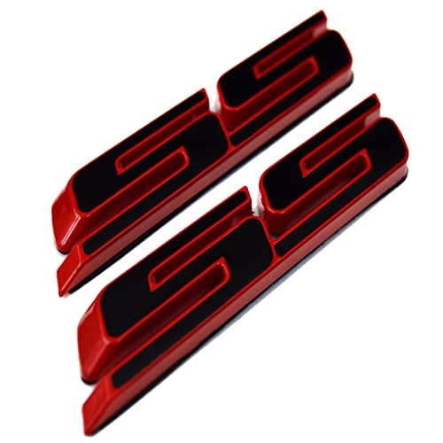 (Set of 2) Slant SS Grill Side Fender Trunk Emblem Badge Decal with Sticker for Chevrolet Chevy Camaro Impala Malibu Holden 2010 to 2025 [red outlining Black]