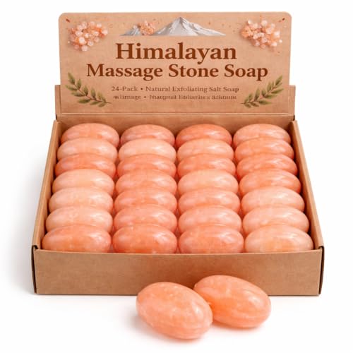 Pure Himalayan Salt Works Flat Oval Massage Stone, Pink Crystal Hand-Carved Stone for Massage Therapy, Deodorant and Salt and Sugar Scrubs, 2.5” W x 3.5” L x 1” D (Pack of 6)