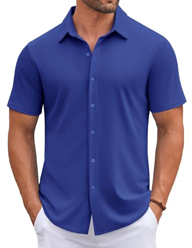 COOFANDY Mens Casual Button Down Shirts Short Sleeve Wrinkle Free Shirt Untucked Summer Stretch Dress Shirt