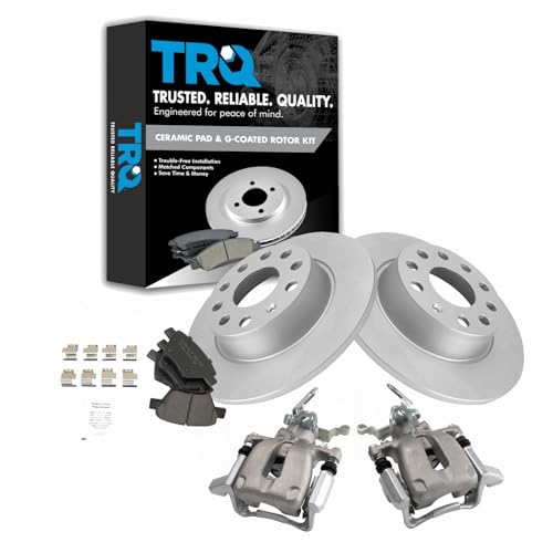 Image of TRQ Rear Brake Pad and Rotor Set Ceramic G Coated Rotors Calipers Hardware | For 2010 Volkswagen Jetta