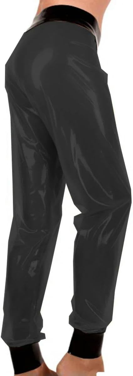 Women Black See Through Pants Transparent PVC Patchwork Club Party Customizable