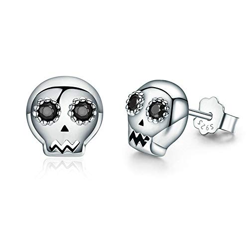 Tiny Skull Stud Earrings for Women Girls Men 925 Sterling Silver Black Crystal Eye Devil Ghost Studs Tragus Hypoallergenic Fashion Punk Post Pin Unisex Halloween Gifts