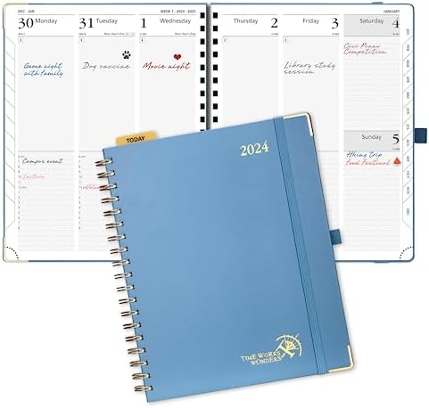 POPRUN Week to View 2024 A5 Diary 21.5 x 16 cm, Hard Cover Appointment Diary 24 Weekly Work Planner Dotted Note Page, Spiral Hardcover, 100GSM FSC® Paper - Navy blue