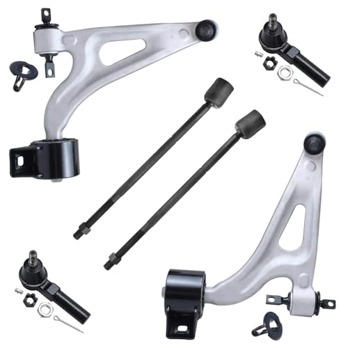 Image of Detroit Axle - 6pc Front End Control Arms Kit for 04-07 Ford Freestar Mercury Monterey, 2 Lower Control Arms w /Ball Joints 4 Tie Rod Ends 2004 2005 2006 2007 Replacement