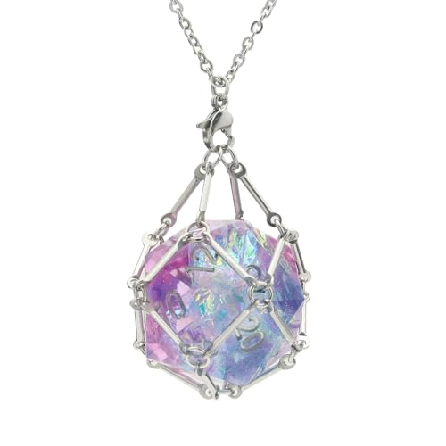 PJOY DND Necklace Empty Dice Cage for D20 Dice, Silver