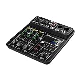 etapa audiovisual 【Uso versátil】: 4 canales Audio Sound Mixer proporciona una conexión de dispositivos múltiples, como instrumentos musicales, altavoces, computadora, guitarra y más. Adecuado para KTV, estudios de grabación, transmisión, conferencia, actuaciones en , transmisiones , fiestas de bodas y bithday