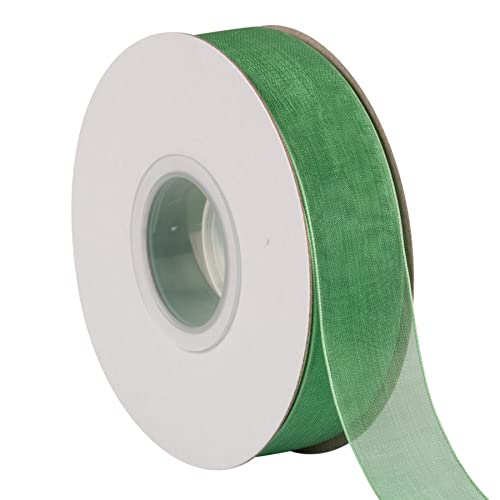 TEKDEERE 25mm Sheer Organza Ribbon,Emerald Shimmer Chiffon Ribbon for DIY Crafts Wedding Party Decorations Gift Wrapping Bridal Bouquets (45M)