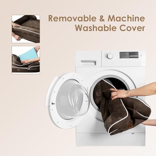 Image of EHEYCIGA Orthopedic Dog Bed for Small and Medium Dogs, Waterproof Memory Foam With Sides, Non-Slip Bottom, Egg-Crate Foam, Washable Removable Cover, Brown