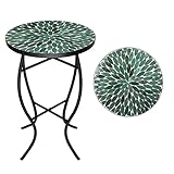 VCUTEKA Mosaic Outdoor Side Table - Small Patio Table Coffee Table Outside Accent Table Round End Plant Table for Bistro Balcony Porch Outdoor Benches 14'' Mosaic Table Beige