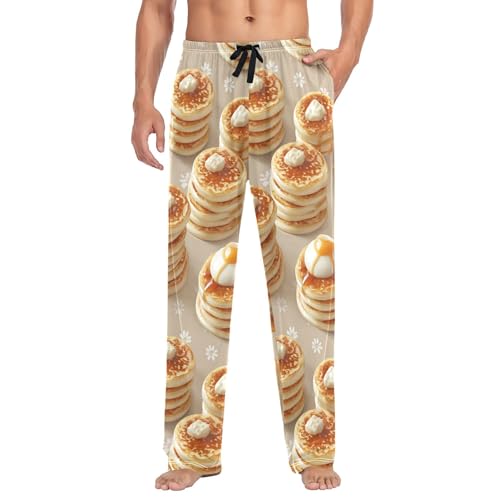 Men's Pajama Bottom Pancake Stacks with Syrup Cotton Pajama Pants Drawstring Sleepwear Long Pants Pockets2