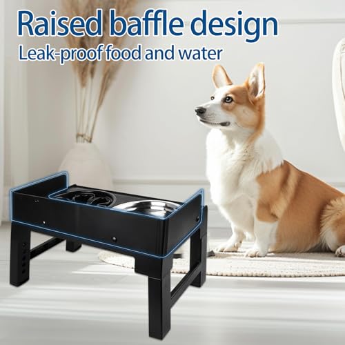 Dokeno Hundenapf Erhöht, Grosse Hunde Erhöhter Hundenapf, 5 Höhenverstellbar Futternapf, mit Langsam Futternapf, Auslaufsicher Napfständer, für Große Mittelgroße Kleine Hunde