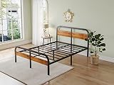 Uliesc Queen Size Bed Frame with Metal and Wood Headboard and Footboard, 14 Inches High, No Box Spri