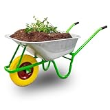 BITUXX® Schubkarre 100L / 250Kg Schubkarren Hellgrün Schiebkarre Scheibtruhe Bauschubkarre Verzinkt mit PU Rad 4.80/4.00-8 mit Achse (Gelb)