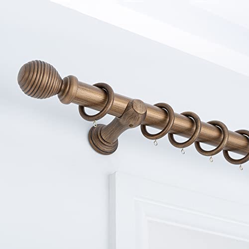 Image of A.Unique Home Ribbed Wooden Curtain Pole with Rings and Fittings, In a Variety of Colours and Sizes (35mm) (150cm, Antique Gold)