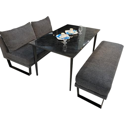 アルファタカバ ダイニングテーブル ベンチセット 6人用 180cm ガラス ガラス天板 ダイニング 4人掛け 食卓テーブル 6人用 ダイニングテーブル 国産 日本製 【6梱包】 幅180cm エタニティ 4本脚(ブラック)155背なしベンチ+155背付き