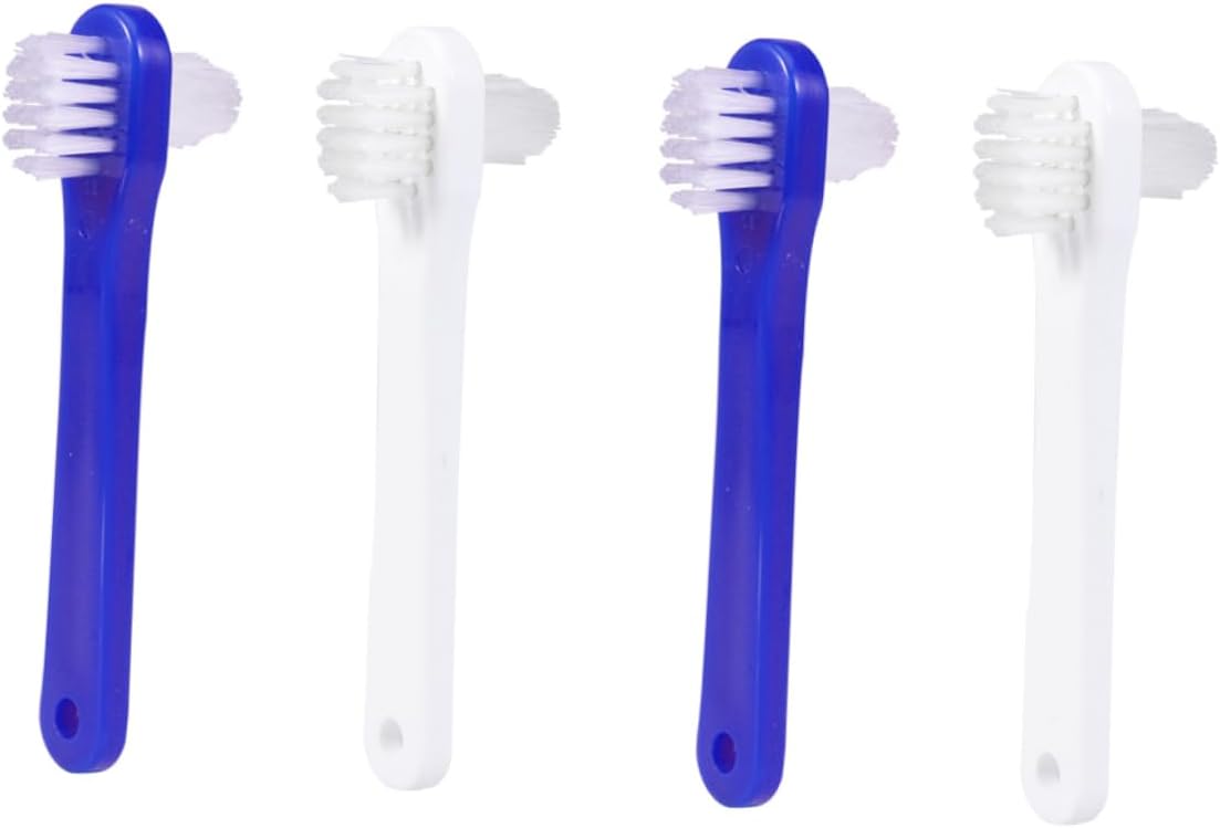 Didiseaon 4pcs Dual-Head Denture Cleaning Brush Set Soft Bristles for False Teeth Care Easy to Use for Seniors and Daily Oral Hygiene