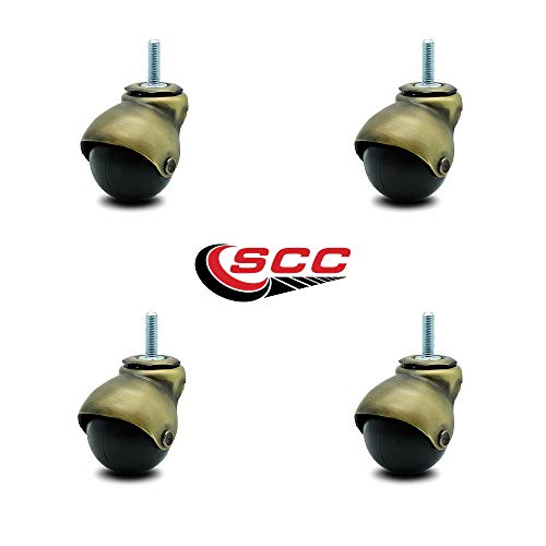 Service Caster Windsor Antique Brass Hooded 2 Inch Swivel Ball Casters With 5/16 Threaded Stems - 300 Lbs. Total Capacity - Set Of 4 #TOP1