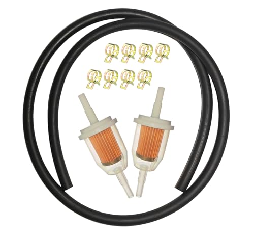 1/4 Fuel Line Hose Kit with 2 Inline Fuel Filters & 8 Clamps - for Lawn Mower, Small Engine, ATV