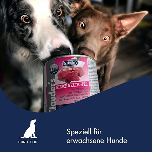 DR.CLAUDER'S - Selected Meat Prebiotic | Nassfutter in Lebensmittelqualität mit Omega-3 aus Lachsöl für ausgewachsene Hunde. Alleinfutter in der Dose | 200g Hirsch&Kartoffel