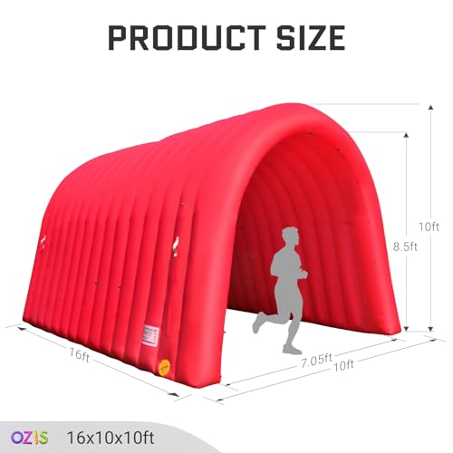 Image of OZIS 16Ft Inflatable Tunnel Entrance Sports with Installed Blower Inflatable Football Tunnel Tent Entryway for Business Advertising Event Exhibition Promotion(Red,16x10x10Ft)