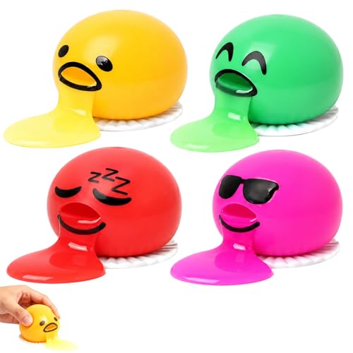 4Pcs Puking Ball Colourful Creative Set Novelty Item for Prank Games Vibrant Red Purple Yellow Green Design Compact Size for Easy Handling