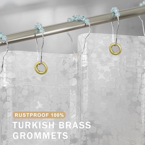 Image of AmazerBath Heavy Duty Shower Curtain Liner, 100% EVA Clear Shower Curtain and Liner 2-in-1, 72x72 Luxury Plastic Weighted Bathroom Cobble Shower Liner, 12 Rustproof Grommets & 3 Heavyweight Stones