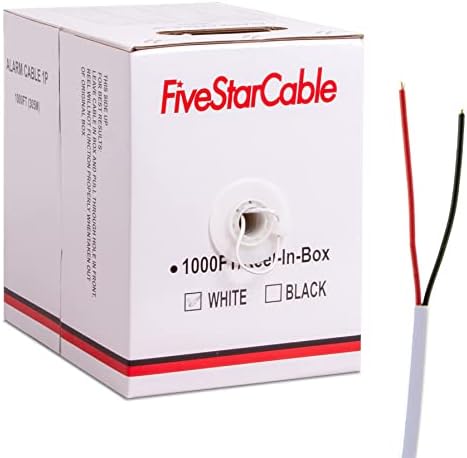 22-2 1000 Ft. Alarm Wire 22AWG 2 Conductors 22/2 22-2 Security Cable Alarm Bulk Cable for Efficient Power and Signal Transmission White