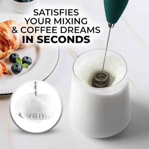 Image of Zulay Kitchen Powerful Milk Frother Wand With Duracell Batteries - Ultra Fast Handheld Drink Mixer - Electric Whisk Foam Maker for Coffee, Lattes, Cappuccino & Matcha - Triple Whisk - Moss Green