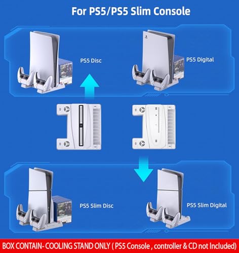 Image of New World Cooling Stand for PS5 / PS5 Slim,Dual Controller Charging Stand Charging Dock Vertical Stand for PS5 Slim / PS5 Fat for Playstation5 Digital /Disc Edition with 11pcs Game Rack Organizer