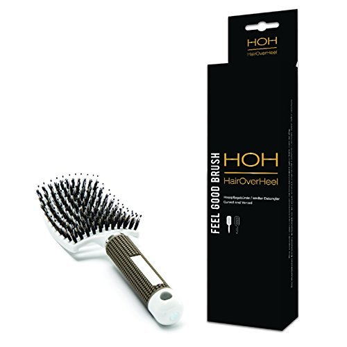 Weiche Wildschwein-borsten Haarbürste Ultraleicht Vented - Gebogener Detangler - Schmerzloses Entwirren für lange feine dicke lockige Haare und Haarverlängerung -Hairoverheel-Weiss