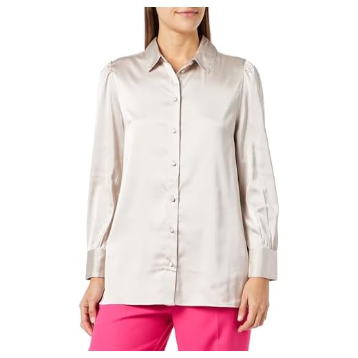 The Drop Women's @lucyswhims Long Sleeve Button Down Stretch Satin Shirt, Silver Cloud, S