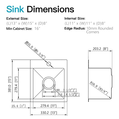 13 Black Drop In Kitchen Bar Sink, Zdhht 13 X 15 Inches 304 Stainless Steel Topmount Single Bowl Small Kitchen Bar Sink Laundry Sink Outdoor Sink Rv Sink #TOP3