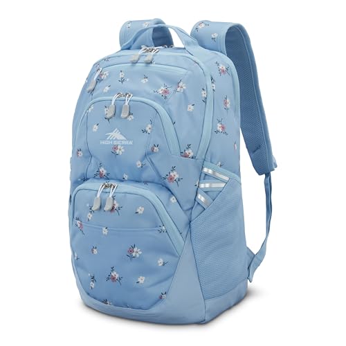 Image of High Sierra Swoop SG Backpack, Travel or Work Laptop Bookbag with Drop Protection Pocket, and Tablet Sleeve, One Size, Floral /Blue
