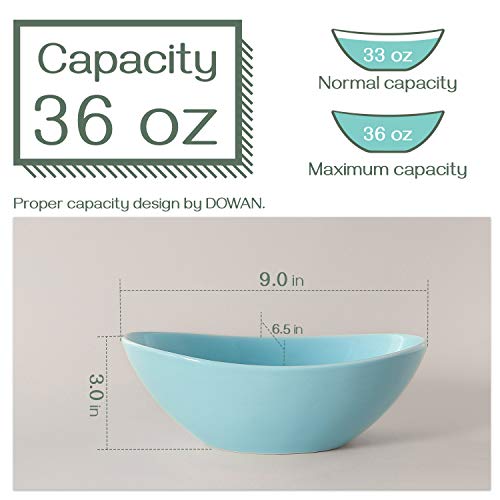 Dowan 9" Porcelain Serving Bowls, Large Serving Dishes, 36 Ounce For Salads, Side Dishes, Pasta, Oval Shape, Microwave & Dishwasher Safe, Good Size For Dinner Parties, Set Of 4, Turquoise #TOP23