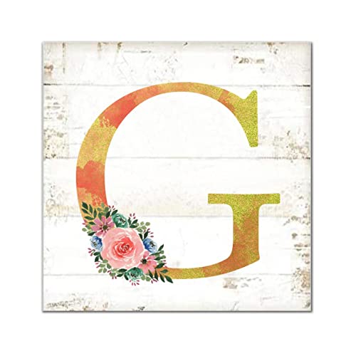 Plaque murale bois lettre G cadeau idéal maison style rétro aquarelle rose dorée