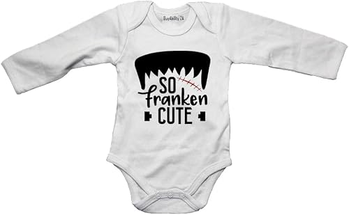 So Franken Cute, Boy - Halloween - Baby Grow White Long Sleeve