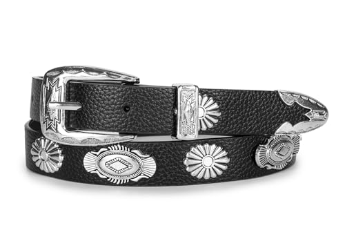 Women's Western-Cowgirl-Leather-Belts Fit Waist 28-38"- Concho Studded Country Belt for Jeans Dresses3