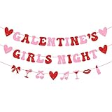 Glittery Galentines Girls Night Banner Happy Galentines Day Garland Banner Valentines Day Heart Decorations for Galentines Day Girls Ladie Anniversary Decorations Supplies