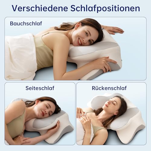 Uniency Orthopädisches Kissen mit Memory Foam Antischnarchkissen Nackenstützkissen Ergonomisches Kopfkissen Schlafkissen für Seitenschläfer, Rückenschläfer&Bauchschläfer (Grau)